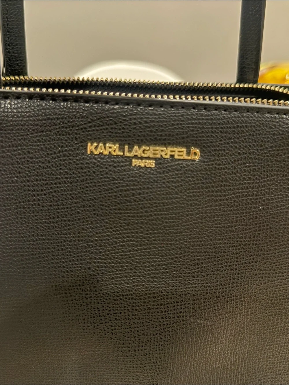 Karl Lagerfeld Black Textured Leather Satchel with Gold Logo - Picture 4 of 11